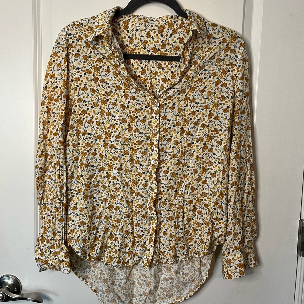 Jane & Delaney Women's Yellow Floral Button-Up Blouse Boho Small